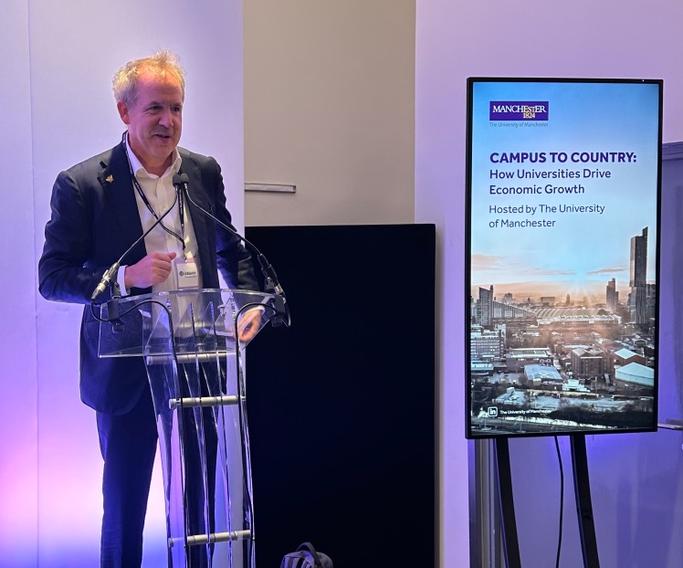 Professor Duncan Ivison, President and Vice-Chancellor of The University of Manchester, delivering the keynote speech at our Campus to Country event

