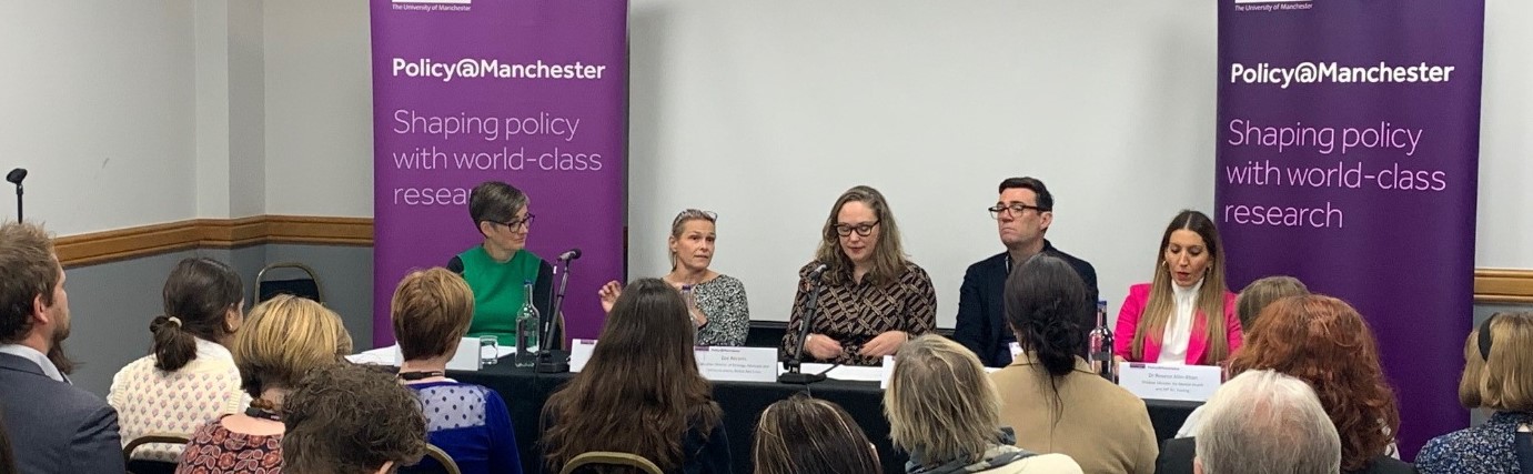 A previous panel event that took place at party conference with speakers sat behind a table