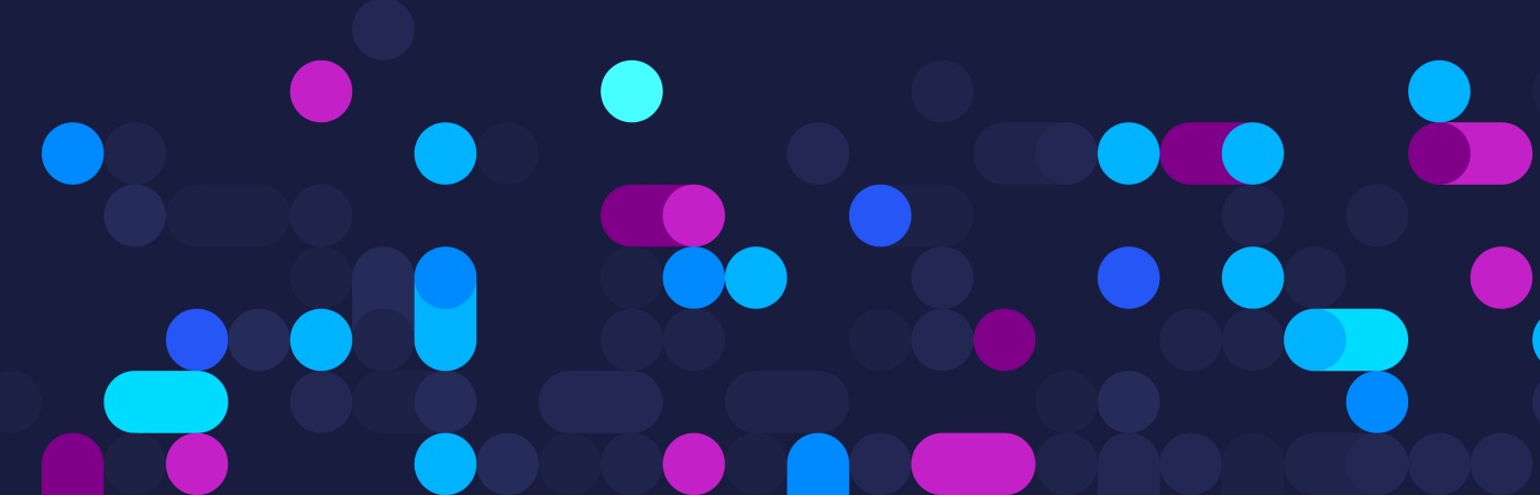 A graphic design background with dots of different colours against a dark blue backdrop
