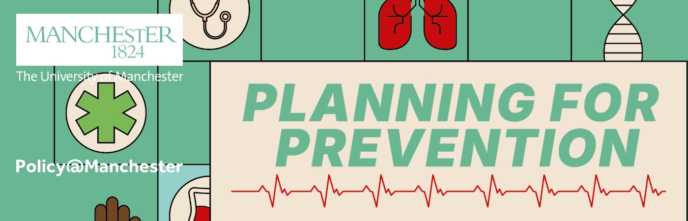 Planning for Prevention cover graphic - a mixture of multi-coloured health icon graphics against a green background, with a title box.